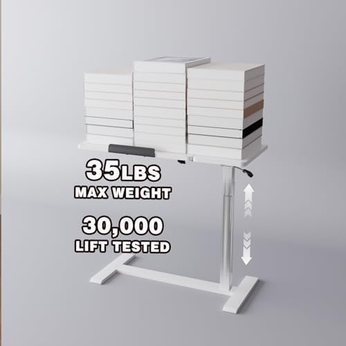 Adjustable Overbed Bedside Table with Wheels Pneumatic Mobile Standing Laptop Desk Rolling Computer Cart Movable Couch Desk Hospital Home Use, White - Image 6