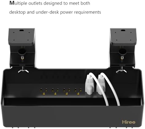 Under Desk Cable Management Tray with 6 AC Power Outlet and Clamp Mount, No Drill Cord Storage Organizers for Wire Management, Standing Desk, Computer Cord Rack for Office & Home (Black) - Image 2
