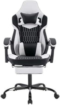 Gaming Desk Chair for Adults, Ergonomic Gaming Chair (Black+White-1) | with Footrest & Headrest and Lumbar Support, Leather Material Height Adjustable computer Video Game Chairs by Majnesvon