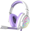 Jimonyer Gaming Headset for PS5 PS4 PC Xbox Series X|S Switch, 7.1 Stereo Surround Sound Over Ear Headphones with Noise Canceling Mic, RGB LED Light, Soft Memory Earmuffs for Gaming or Work, Purple by Jimonyer