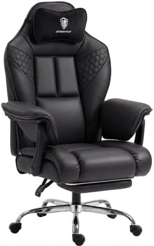Dowinx Big and Tall Gaming Chair with Footrest for Home Office 500LBS Black | High Back Leather Office Chair, Extra-Wide & Thick-Padded Seat Cushion with Ergonomic Lumbar Support and Soft Linkage Armrest by Dowinx