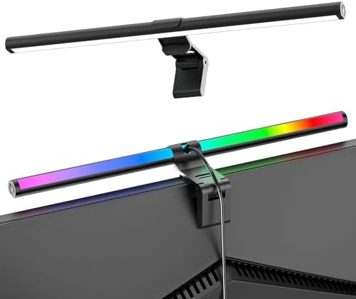 RGB Monitor Light Bar, Eye-Care Dual Light Reading Screen Lamp, 9 Modes Gaming Backlight LED Computer Lamp, 3 Colors Dimmable Frontlight, 15.75'' USB Desk Lights for Home, Office by SAMPHON