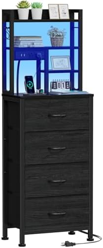 Furnulem Tall Nightstand, LED Night Stand with Charging Station by Furnulem