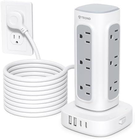 TROND Space-Saving Surge Protector Power Strip Tower, Extension Cord 15 ft by TRONDOfficial