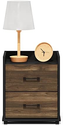 Furinno End Side Night Stand Modern Bedroom Bedside Tables Handle 2 Chest Nightstand, 1-Pack Drawer, Columbia Walnut/Black - Image 4