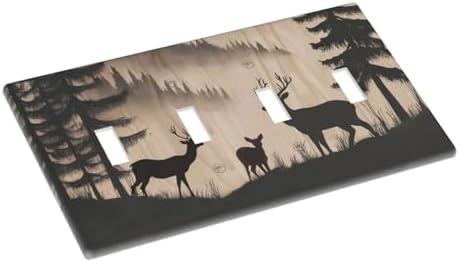 Decorative Switch Plate Covers Rustic Black Deer Elk Brown Wood Board Pine Tree 4 Gang Light Switch Cover Plate Quad Toggle Wall Plate 4 Hole Electrical Switchplatedimmer Faceplate Decor - Image 3