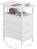 sthmec End Table with Charging Station, Side Tables Livingroom with USB Ports and Outlets,Narrow Nightstands Bedside Tables with 3 Drawers PU Finish for Small Space,Slim Sofa Table Bedroom,White by Unknown