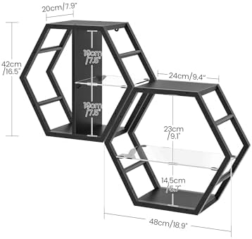 CHOEZON 18.9 inch Gaming Floating Shelves, Hexagon Shelves, Set of 2 - Image 2