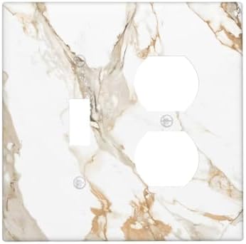 Decorative Outlet Covers Abstract Luxury White Gold Marble 2 Gang Combination 1 Toggle/1 Duplex Light Switch Cover Gfci Wall Plate Electrical Receptacle Switchplate for Bedroom Decor by JOOJIAO