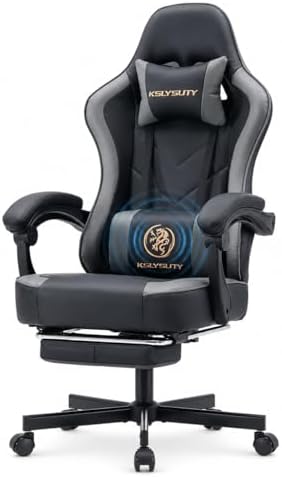 Office Desk Computer Gaming Chair for Adults, Ergonomic High Back Gamer Chair with Massage and Pocket Spring Cushion, Swivel Comfy Video Game Chairs with Footrest and Lumbar Support (Black Grey) by Wismestr