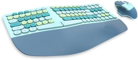 Wireless Ergonomic Keyboard and Mouse Combo with PU Wrist Rest, Carpal Tunnel Keyboard, 2.4G Colorful Split Ergo Keyboard, Comfortable Natural Typing, Compatible with PC/Laptop (Blue) - Image 2