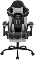 Gaming Desk Chair for Adults, Ergonomic Gaming Chair (Black+Gray) | with Footrest & Headrest and Lumbar Support, Leather Material Height Adjustable computer Video Game Chairs by Majnesvon