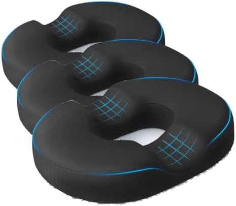 BlissTrends Donut Pillow Seat Cushion,Donut Chair Cushions for Postpartum Pregnancy & Hemorrhoids,Tailbone Pain Relief Cushion,Memory Foam Lifting Cushions for Office&Home Chairs (Black) (Pack of 3) by BlissTrends