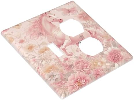 Decorative Outlet Covers Fantastical Pink Horse and Flowers 2 Gang Combination 1 Toggle/1 Duplex Light Switch Cover Gfci Wall Plate Electrical Receptacle Switchplate for Bedroom Decor - Image 3