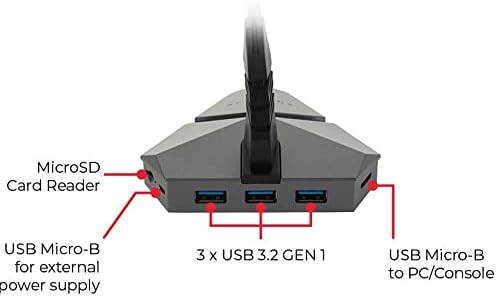 SureFire Axis Gaming Mouse Bungee Hub - 3X USB 3.2 GEN 1 Ports - Mouse Cable Holder Gaming - Mouse Bungee RGB - microSD - Cable-Holder Mouse - PC & Notebook - Gaming USB-hub I Powered by Verbatim - Image 6