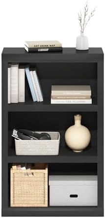 Furinno Rail Book Shelf, 3-Tier Bookshelf with Open Shelf, Bookcase with Classic Style Edges, 10 x 24.6 x 39, for Organization and Storage, for Living Room, Bedroom, Home Office, Blackwood - Image 5