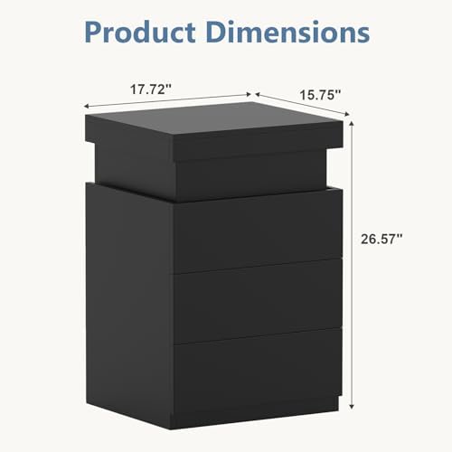 OLIXIS Black Nightstand with Charging Station & RGB LED Lights - Image 2