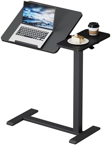BZIUM Overbed Bedside Table with Hidden Wheels, Adjustable Medical Tilt Top Hospital Bed Table Over The Bed, Rolling Desk Mobile Standing Desk (27.6x15.8, Black) by Unknown