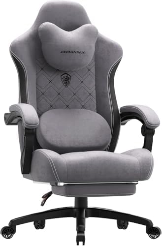 Dowinx Gaming Chair with Heated Massage Lumbar Support,Big and Tall Fabric Gaming Chairs for Adults with Footrest, Ergonomic Computer Game Chair with Poket Spring Cushions, 350lbs, Gray by Dowinx