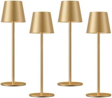 Kakanuo Cordless Table Lamp Rechargeable Gold - 4 Pack Battery Operated Lamp for Dining Table, 3 Color Stepless Dimming Wireless Lamp for Counter, Outdoor Patio, Touch Control by KakanuoLightings
