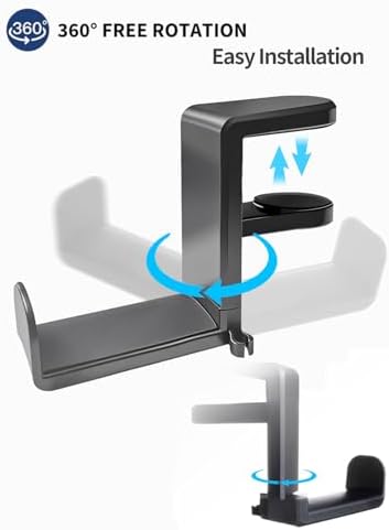 Headphone Hook，Headphone Stand，PC Gaming Headset Holder for Desk，Desk Headphone Hanger，Desk Hook with 360-Degree Adjustable Rotation - Image 5