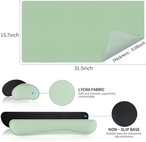 Mouse Pad and Keyboard Wrist Rest, Large Keyboard and Mouse Pad Set, Ergonomic Mousepad with Wrist Rest, Non-Slip Desk Mat Protector for Office, Home (31.5×15.7 Inches, Lake Green) - Image 3