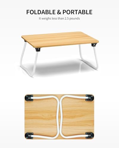 Ruxury Foldable Lap Desk Laptop Stand Bed Desk Table Tray, Breakfast Serving Tray, Portable & Lightweight Mini Table, Lap Tablet Desk for Sofa Couch Floor - Wood - Image 6