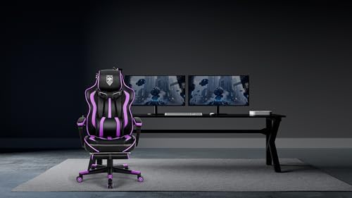 Vonesse Purple Gaming Chair with Footrest, Reclining Computer Gaming Chairs for Adults, Ergonomic Gamer Chair with Massage, Big and Tall PC Game Chair(Purple/Black) - Image 2