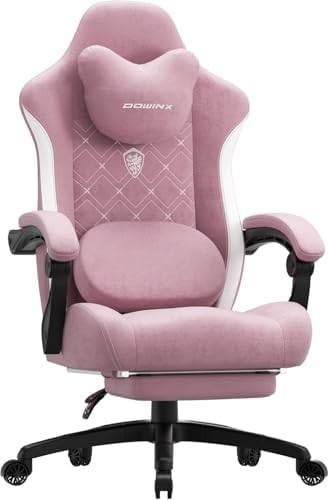 Dowinx Gaming Chair with Heated Massage Lumbar Support,Big and Tall Fabric Gaming Chairs for Adults with Footrest, Ergonomic Computer Game Chair with Poket Spring Cushions, 350lbs, Pink by Dowinx