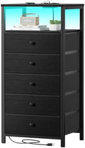 BOLUO Black Dresser with 5 Drawers Tall Nightstand with Charging Station and LED Light, Bedside Table Room Storage Drawers Closet by BOLUO