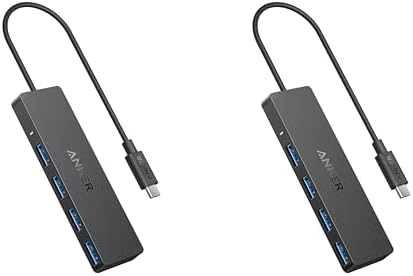 Anker 4-Port USB 3.0 Hub with 5Gbps Data Transfer, Ultra-Slim Data USB C Hub [Charging Not Supported], for MacBook, iMac, Surface, Mobile HDD, and More (USB-C, 0.7 ft) (Pack of 2) by Unknown