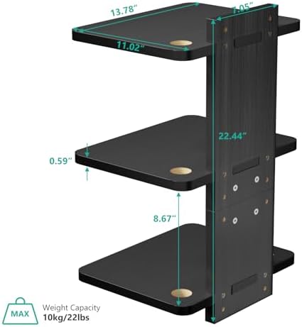 WALI Floating TV Projector Shelf, Holds Up to 22lbs, Black Floating Shelf for Under TV for DVD Players, Cable Boxes, Routers, Game Consoles, PlayStation Accessories (CS303NB), 3 Shelf - Image 2