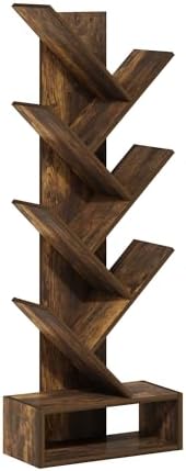 Furinno Tree Book Shelf, 7-Tier Bookshelf, Tree Bookcase with Bottom Shelf, 8.4 x 16.9 x 46.2, for Living Room, Bedroom, Home Office, Amber Pine - Image 5