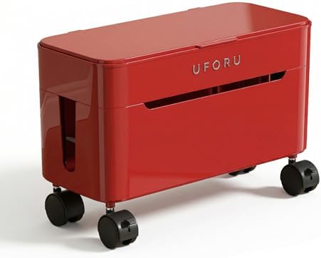 2-Tier Rolling Cable Management Box with Wheels (Large) – Mobile Power Strip Hider & Cord Organizer – Under Desk Wire Concealer & Charging Station Organizer – Baby & Pet Proof Safety (Retro Red) by Unknown