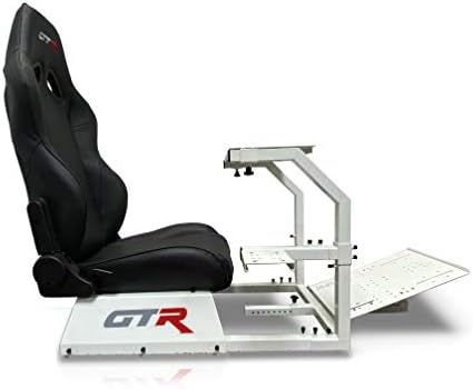 GTR Simulator GTA Model White Frame with Black Adjustable Leatherette Seat Racing Driving Gaming Simulator Cockpit Chair - Image 2