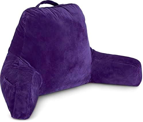 Husband Pillow Reading Pillow with Arms - Standard Backrest for Sitting Up in Bed - Firm Support Bed Rest Pillow for Adults, Neck Roll, Removable Cover -TV, Reading, Lounging - Purple by HusbandPillow