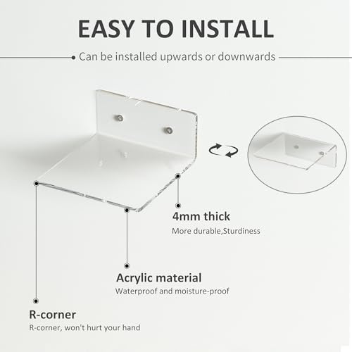 6 Inches Clear Small Wall Shelves, Acrylic Floating Shelf for Small Space, Acrylic Display Ledges for Funko Pop Figures, Home Décor, Plants, Smart Speaker, Digital Clock, 4 Pack - Image 4