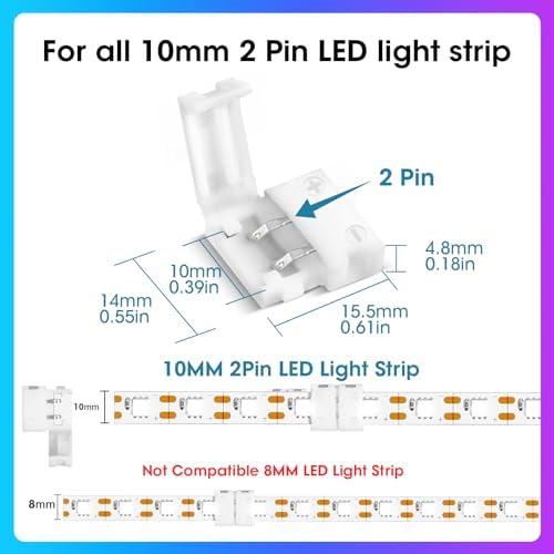 10Packs 2-Pin RGB LED Light Strip Connectors 10mm Unwired Gapless Solderless Adapter Terminal Extension - Image 3