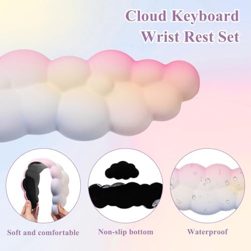 Gaming Desk Mat with Keyboard Wrist Rest Set, 4 in 1 Mouse Pad Set | Large Mouse Pad & Cloud Keyboard Wrist Rest& Mouse Wrist Rest&Coaster, Comfort and Support for Typing and Gaming - Image 5
