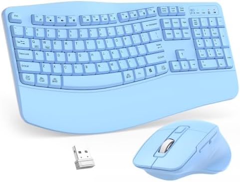Wireless Keyboard and Mouse Combo, 2.4G Ergonomic Wave Keys(Sky Blue) by Unknown