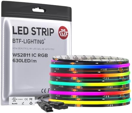 BTF-LIGHTING 16.4FT WS2811 Smart IC RGB DC24V FCOB COB LED Strip Light by BTF-LIGHTING