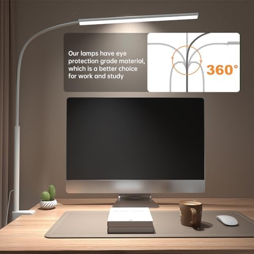 LED Desk Lamp with Clamp, 5 Color Modes & 10 Brightness Levels, Eye-Caring Desk Light, Flexible Gooseneck, Memory Function, Adapter Included for Home Office, Reading & Study - Image 2