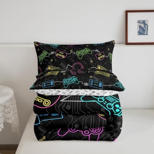 Feelyou Kids Gamer Bedding Set Twin Size, Graffiti Gaming Comforter Set Boys Girls Modern Game Console Comforter Gamepad Teens Duvet Set Bedroom Decor Microfiber Bed Set - Image 6