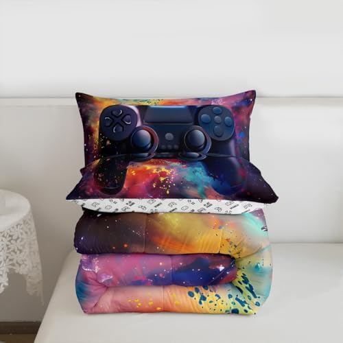 Feelyou Kids Boys Graffiti Gamer Comforter Twin Size, Red Black Gaming Comforter Set for Funny Gamer Bedding Set Game Room Decor Duvet Set Microfiber Bed Set Quilt Set Bedding Collection - Image 3
