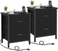 Vagusicc Nightstand Set of 2 with Charging Station, End Table Bedside Table with Power Outlet & USB Ports, Side Table with 2 Fabric Drawers for Bedroom, Living Room, Black by Vagusicc