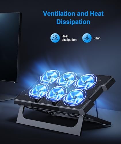 MOKURU Laptop Cooling Pad, Laptop Cooler with 6 Quiet Fans Up to 17.3 Inch Heavy Notebook Cooler Stand, 8 Levels of Tilt, Two Levels of Height Adjustable (Black) - Image 2