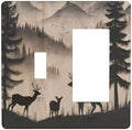 Decorative Outlet Covers Rustic Black Deer Elk Brown Wood Board Pine Tree 2-Gang Combo Light Switch Cover Plate Single Toggle/Rocker Wall Plate Plug Switch Plate Covers for Bedroom Decor by JOOJIAO
