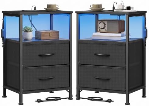 SONGMICS Nightstand with Charging Station, 2 Fabric Drawers by Unknown