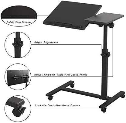 TigerDad Overbed Bedside Desk Mobile Rolling Laptop Stand Tilting Overbed Table with Wheels Height Adjustable Tray Table for Laptop Bed Sofa Side Table, Home & Hospital Use (Black) - Image 5
