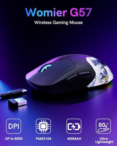 G57 Wireless Gaming Mouse, 8000 DPI, Black - Image 3
